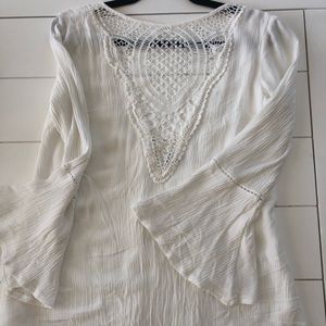 Hello Molly white tunic with crochet neck detail